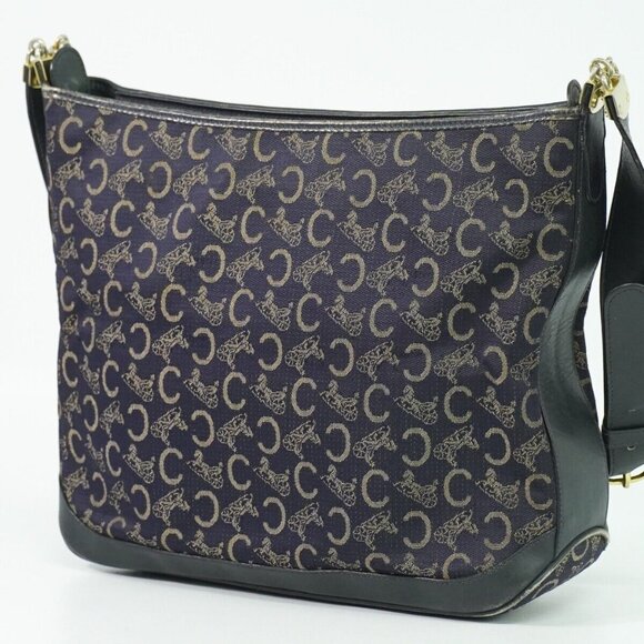 CELINE C Macadam Canvas Shoulder Bag Navy Gold - Picture 2 of 15